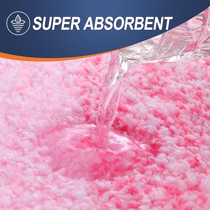 OLANLY Bathroom Rug Set 2 Piece, Soft Absorbent Microfiber Bath Rug Set, Non-Slip, Machine Wash Dry, Plush Shaggy Bath Mats for Bathroom (47"x20"+24"x16", Pink)