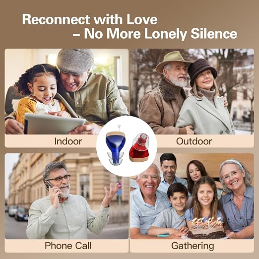 Hearing Aids for Seniors Rechargeable, Hearing Amplifier for Adults with Whistle Noise Cancellation, Virtually Invisible Compact Design, 16-Channel Clear Sound Quality (Red and Blue)