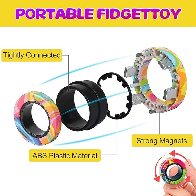 27 Pcs Magnetic Rings Fidget Toys Set Christmas Decorations Finger Magnet Rings ADHD Anxiety Fidget Spinner Rings for Relief Birthday Present for Adults Teens Kids