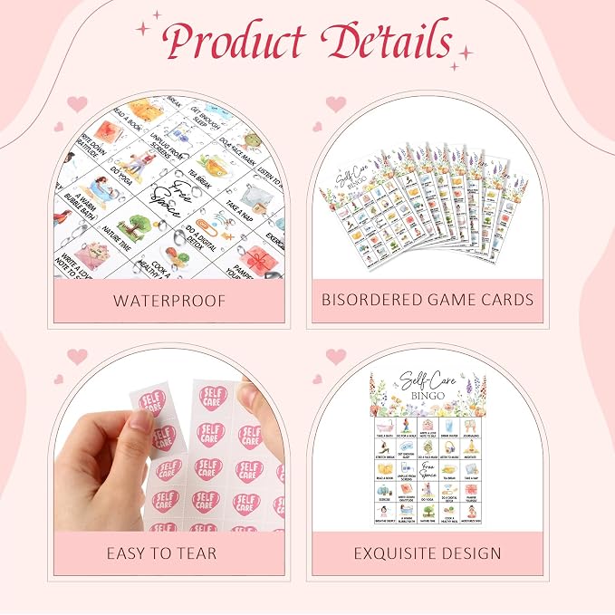 Pasimy 37 Pcs Self Care Bingo Game - 24 Self Care Bingo Cards, Therapy Bingos Games for Adults Large Group Mental Health Awareness Month Party Activities Supplies Counseling Session Gift