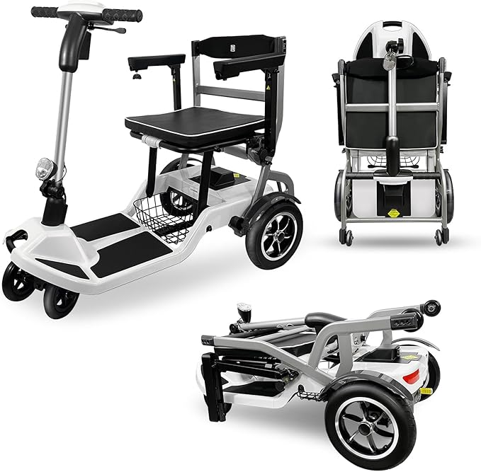 R3b-Mobility Scooters for Seniors Adults Ultra Lightweight 37.5 Ibs Electric Powered Folding 4 Wheel Mobility Scooter with Cup Holder, Compact & Convenient for Travel Airline Approved, White