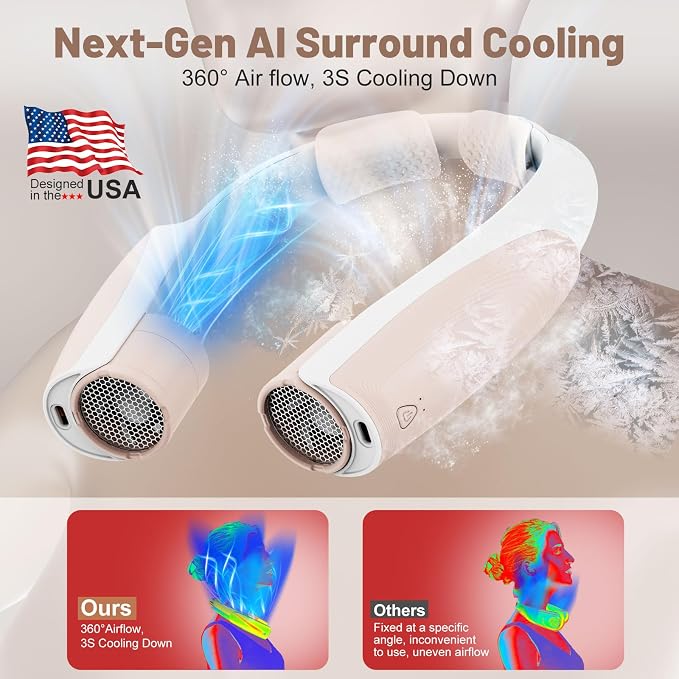 8000mAh Portable Neck Fan with 6 Powerful Speeds, 20H Runtime Cooling Fan | USB-C Rechargeable Fan,Hands-Free 360° Cooling Neck Fan,Wearable Personal Fan Gift for Women Men Outdoor