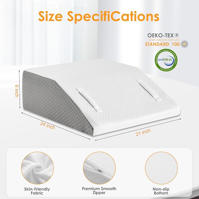 Ruqmuis Leg Elevation Pillow for After Surgery, 6inch Foam Leg Elevating Pillow for Swelling and Blood Circulation, Leg Wedge Pillow for Sleeping, Knee Pillow for Knee Hip Ankle Pain Relief, White