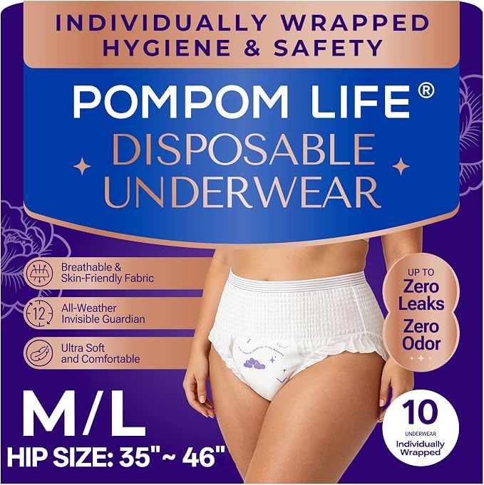 Individually Wrapped Disposable Incontinence Underwear for Women | Soft & Breathable Adult Diapers Women Large Overnight | Single-use Postpartum Underwear for Women Travel & Postpartum Essentials