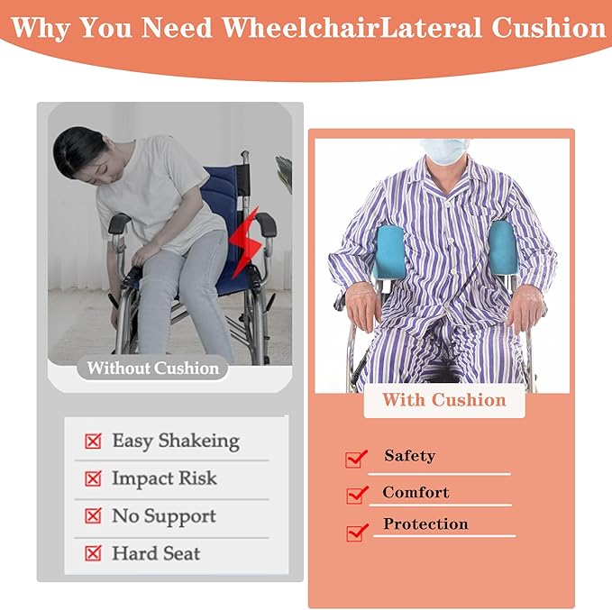 Wheelchair Lateral Support Cushion, Blue, Modern Style, Pillow Back, Flannel Material, Adjustable Size, Indoor Use