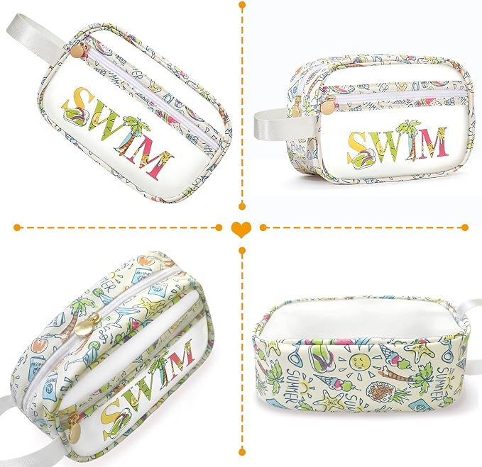 COSHAYSOO Clear SWIM Bag Swimming Pool Day Accessories for Women Teen Girls Bikini Swimsuit Goggle Cap Sunscreen Hair Makeup Organizer, Cute Swimmer Team Gifts Travel Waterproof Small Pouch, Tropical