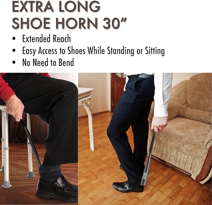Velette 2-Pack 30" Extra Long Shoe Horn - Plastic Shoe Horn Long Handle for Seniors, Men, Women & Kids - Boot Horns, Shoehorn Long-Handle, Elderly Must Haves - Shoes Spoon, Helper, Gifts for Seniors