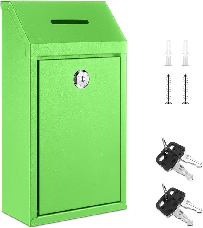 Yaocom Metal Money Box,Light Green,10.24 x 5.71 x 2.95 Inch,No Lid | Wall Mounted Drop Donation Cash Box for Farm Stand Collection Safe Suggestion Box with Lock Container for Home Office Outdoor