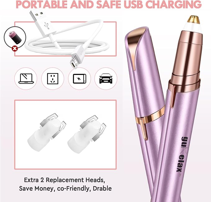 gurelax Eyebrow Trimmer for Women,Electric Eyebrow Hair Remover, Painless Brow Razor Shaper with LED Light, USB Rechargeable, Eye Brow and Face Epilator