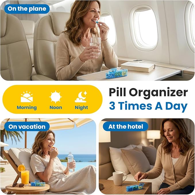 Odaro Pill Organizer 3X a Day, Medicine Pill Organizer 7 Day, Weekly Pill Case with 21 Compartments for Medicine, Vitamin and Supplement, Black