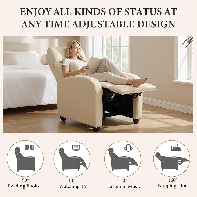 OLIXIS Recliner Chair for Adults, Home Theater Seating with Lumbar Support | Fabric Reclining Sofa for Adults, Sofa Chair Seat, Living Room, Recliners, Beige