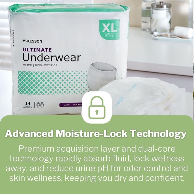 McKesson Ultimate Adult Incontinence Underwear, [56 Count], XL, 58-68 in. Maximum Absorbency, Unisex Bladder Leak Protection, Pull-On Style with Tear-Away Sides, for Postpartum and Incontinence