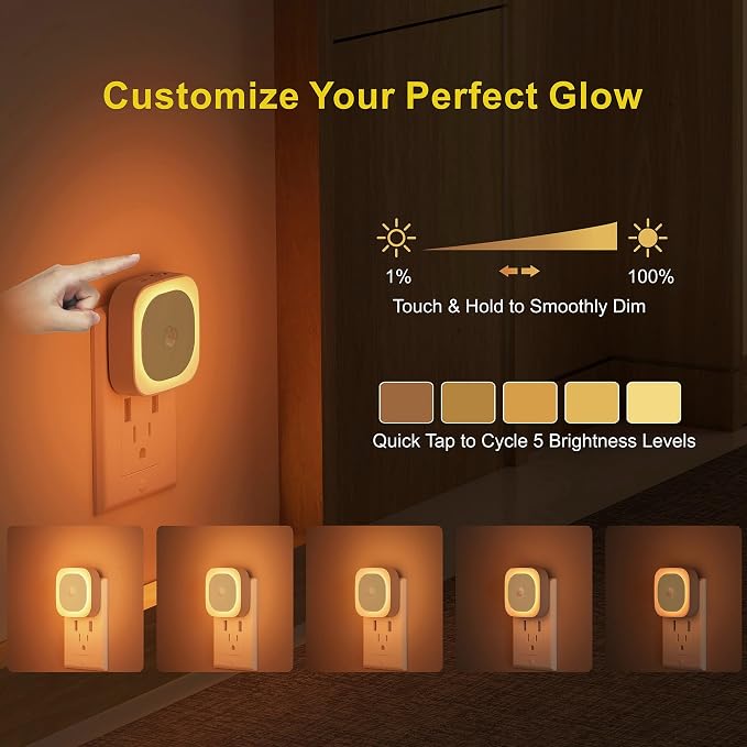2 Pack Night Lights Plug into Wall, Motion Sensor Nightlight, Amber | 3 Modes, Dimmable Reflected Glow, Dusk to Dawn Sensor, Plug in LED Lights for Kids, Bedroom, Sleep, Bathroom, Nursery, Kids