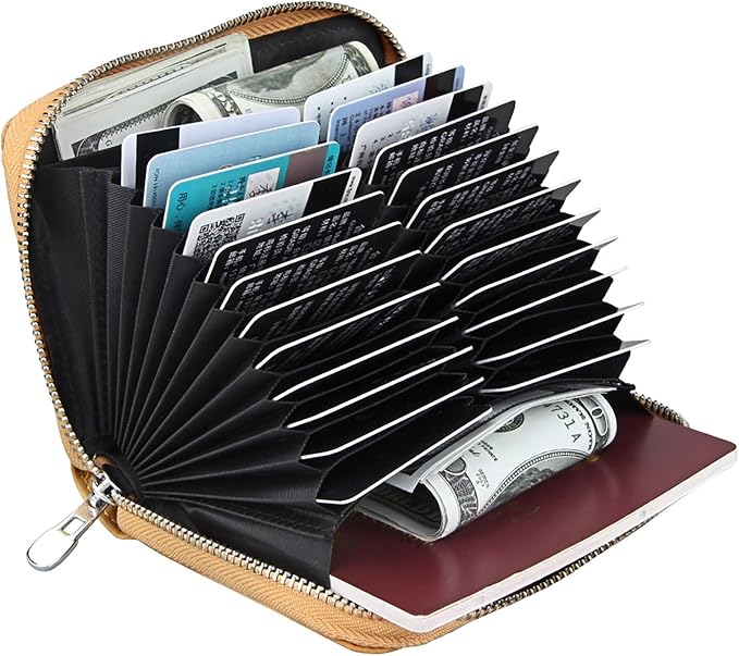 RFID Blocking 24 Slot Credit Card Holder Wallet Real Leather Multi Card Organizer Wallet with Zipper