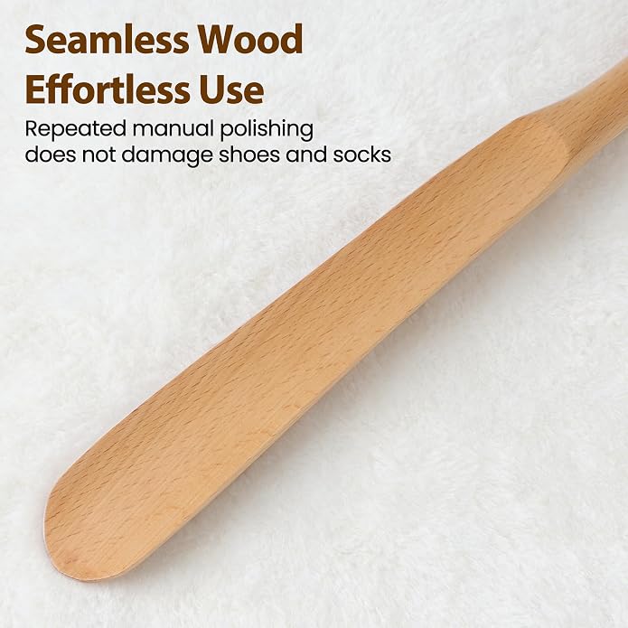 Shoe Horn for Seniors,15" Wooden Shoehorn for Men, Women, Kids, Pregnancy, with Wall Hooks - Beech Wood