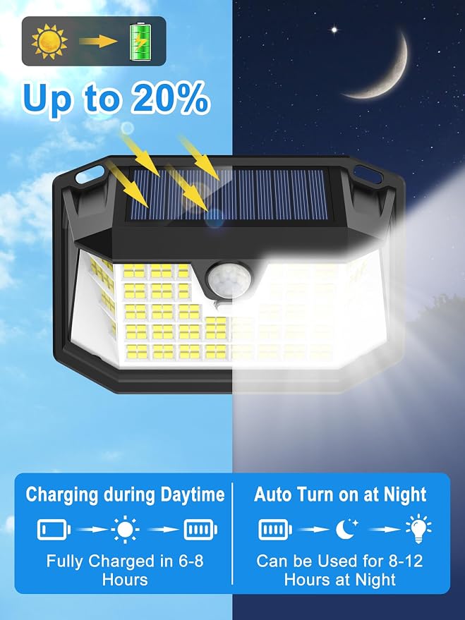 LANSOW Solar Motion Sensor Lights Outdoor 6 Pack, 188 LED/3 Modes, White | Motion Sensor Outdoor Lights IP65 Waterproof 270° Lighting, Solar Powered Security Flood for Outside Yard Garden Wall Patio