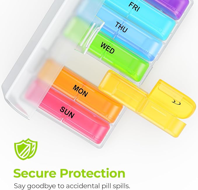 AUVON XL Weekly Pill Organizer 2 Times a Day with One-Side Large Opening Design for Easy Filling, AM PM Pill Box 7 Day, Portable Travel Pill Case for Medication, Vitamins, Fish Oils, Supplements