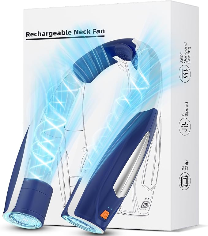 Hionly AI Neck Fan, 6 Speeds Adjustable Portable Personal Fan Rechargeable, 6000 mAh Battery Faster Cooling Wearable, Ultra Quiet for Home, Office, Travel, Outdoor