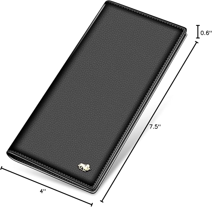 BISON DENIM Long Wallet for Men, RFID Leather Bifold, 12 Card Slots, Black | mens long bifold wallet checkbook billfold credit card holder id window zipper coin pocket slim cowhide purse organizer