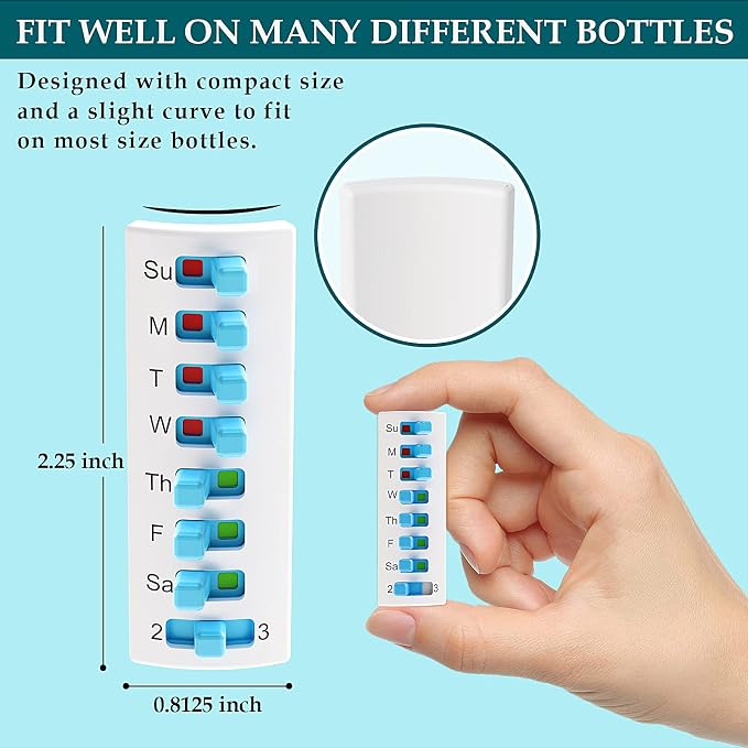 Pill Reminder 5Pack,Pill Tracker(Slide left to right),Reusable Medication Tracker on bottle,Easy to use Medicine Reminder,3 times a day 7 days a week Convenient Medicine Reminder For Home