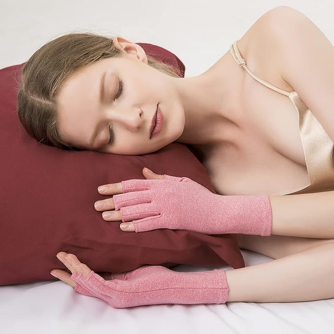 2 Pairs Arthritis Compression Gloves for Relieve Rheumatoid Arthritis, Osteoarthritis, Carpal Tunnel, Joint Pain, Open Fingerless Gloves, Fit for Women and Men to Daily Work (Pink, Medium)