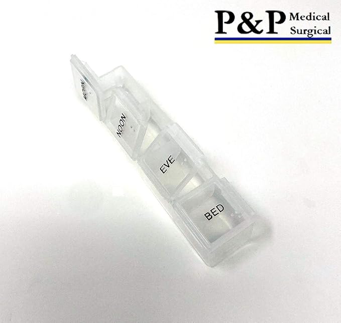 Weekly AM/PM Pill Box Portable Travel Prescription & Medication Pill Case Organizer by P&P MEDICAL SURGICAL (7-Day / 4-Times-A-Day) with Removable Compartments and Moisture-Proof Design