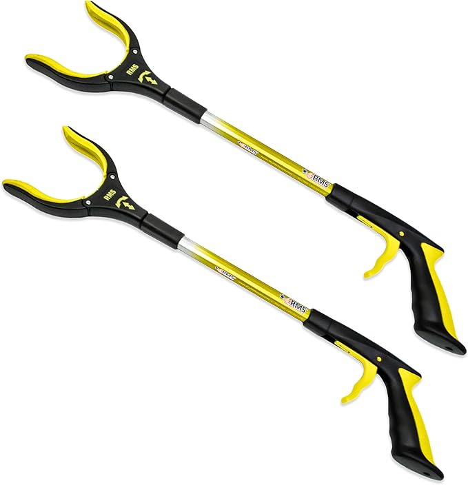 RMS 2 Pack 21 Inch Short Grabber Reacher with Rotating Jaw - Mobility Aid Reaching Assit Tool
