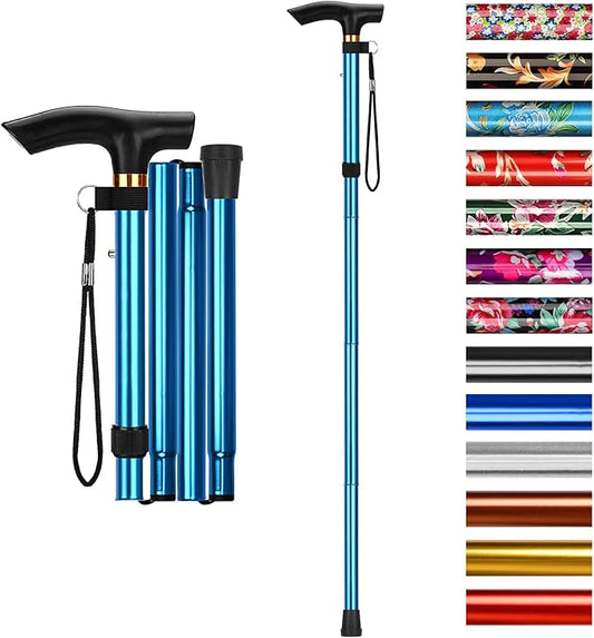 supregear Folding Cane, 5-Level Adjustable Height Walking Stick Lightweight Collapsible Portable Travel Cane with Wrist Strap and T Handle for Elderly Disabled Men Women