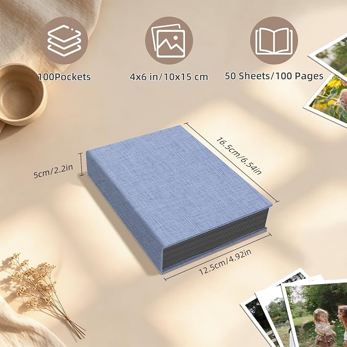 Popotop Photo Album 4x6 100 Pockets for Wedding Gifts,Linen Hardcover Picture Albums for Family Anniversary Baby Vacation Pictures