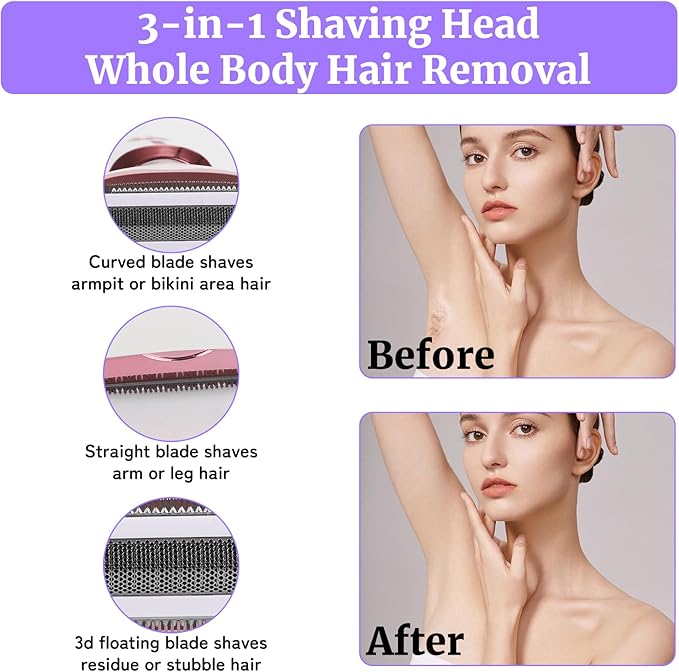 2026 Electric Razor for Women Men,4 in 1 Ladies Wet & Dry Body Razors and Facial Hair Remover,Rechargeable LED Display Hair Removal Kit for Nose Face Body Bikini Hair (Multicolor Pink)