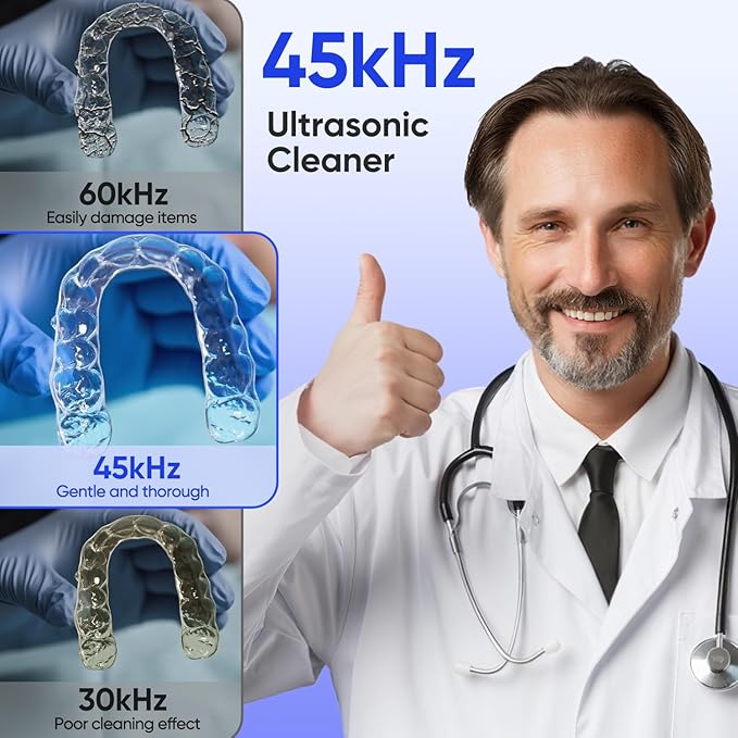 MySmile Dental Ultrasonic Retainer Cleaner Machine- 45kHz UV Denture Cleaner with 200ML Capacity for Aligner, Braces, Mouth Guard, Night Guard, Portable Dental Cleaning Pod with Digital Timer (White)