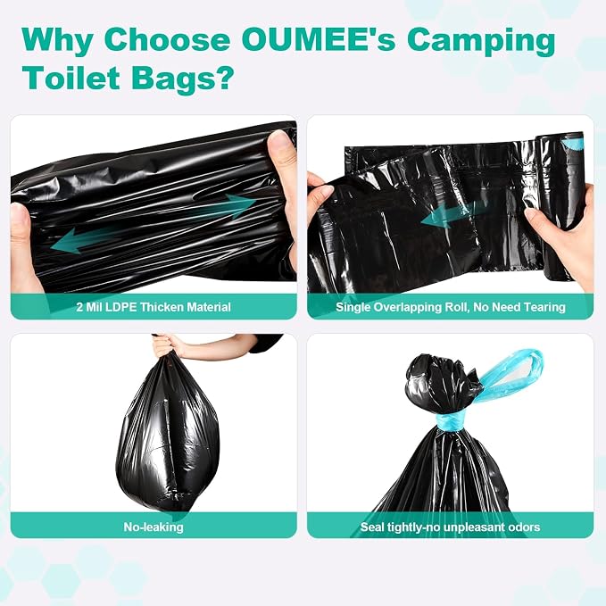 OUMEE Lemon 30 Portable Toilet Bags with 30 Poo Gel Set, 8 Gallon | Camping Toilet Bags with Absorbent Gels Waste Bags, Portable Trash Bag for Camping Potty Rvs Travel