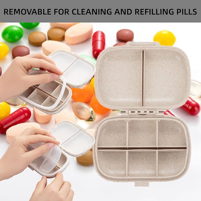Cute Pill Organizer Small Bling Pill Case for Purse Medicine Vitamin Container Holder Daily Pill Box Container for Women Travel Medicine Kit(Green)