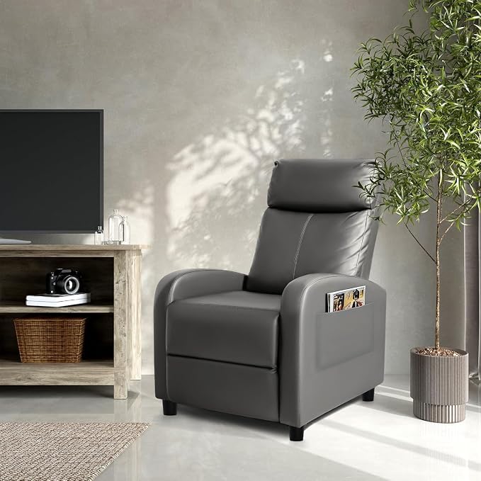 Homall Recliner Chair, Recliner Sofa PU Leather for Adults, Grey Recliners | Home Theater Seating with Lumbar Support, Reclining Sofa Chair for Living Room