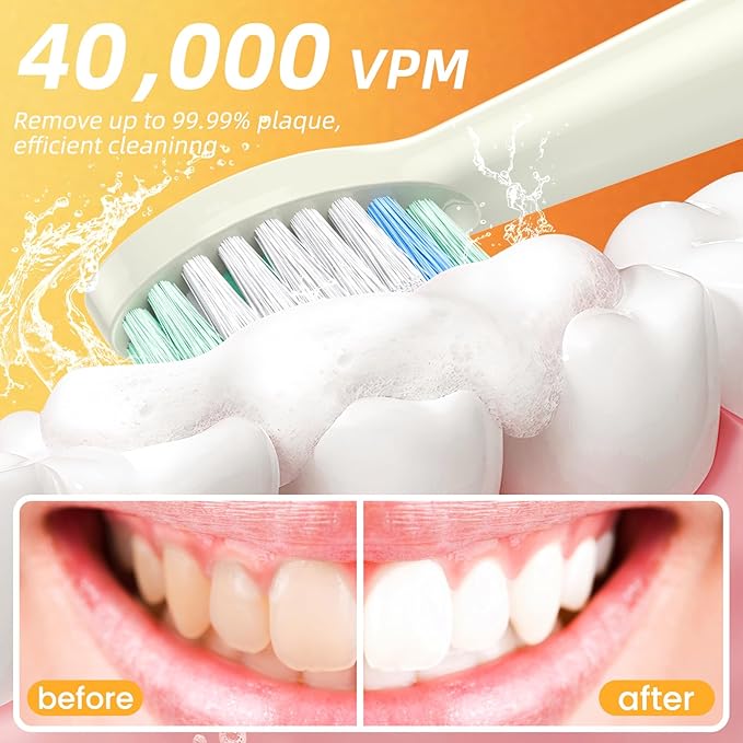 YUNCHI Electric Toothbrush Birthday/Valentine Plastic 8 Dupont Heads 24-Mo Deep Cleans Gentle Gums Removes Stains 3Hr USB-C 90d 2-Min Timer/30s IPX7 - Yellow Red