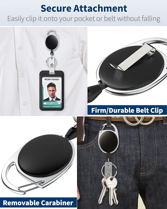 Uniclife 2 Pack Sliding Badge Holder Hard Black Vertical Plastic Card Case Protector with Retractable Badge Reel Carabiner for Office School ID Credit Proximity Key Card Driver’s License and Pass