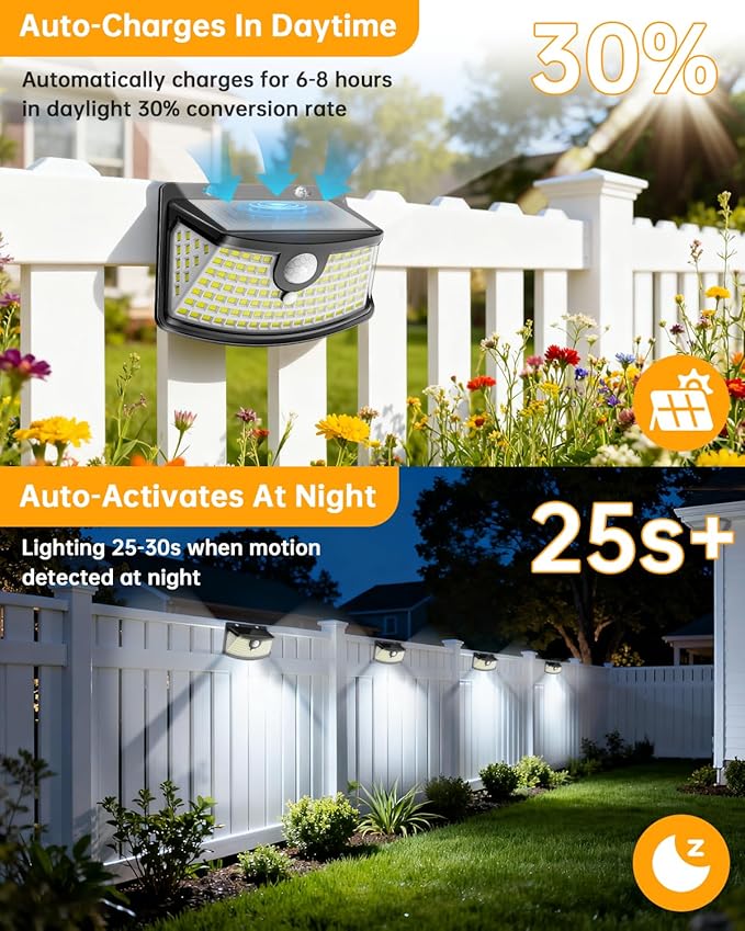 Aootek Solar Motion Sensor Lights Outdoor 120 LEDs, Black, 2 Pack | Lights Reflector, 270° Wide Angle, IP65 Waterproof, Step Lights For Front Door, Yard, Garage, Deck