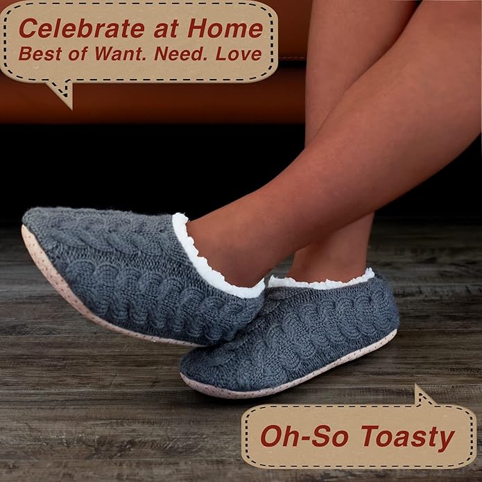 cosyone1997 2-Pair Thick Warm Fuzzy Slippers for Women Indoor Fluffy Sherpa Lined, Winter House Shoe Socks Non-Slip Soft Soles, Cozy Christmas Gifts