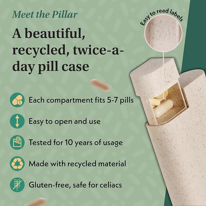 Pillar AM/PM Pill Box Organizer Two Times a Day | Aesthetic 7 Day Tablet Organizer 2 Times A Day | Beautiful Weekly Pill Box for Day and Night Medication (Off White)