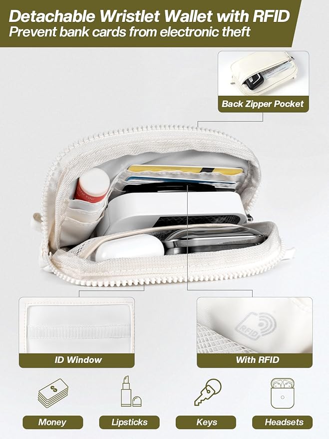 Tiostep Clip and Go Strap for Phone with Wallet Crossbody Phone Lanyard Adjustable and Detachable RFID Wristlet Wallet (Cream, Medium)