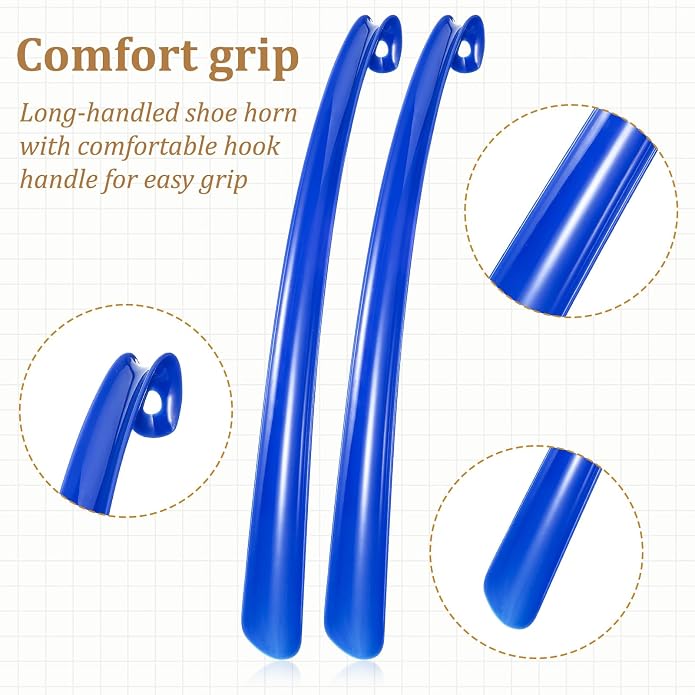 2PCS Shoe Horn Long Handle, 17" Long Shoe Horn Plastic Shoes Horns Black Shoehorn Boot Shoes Helper for Men Women