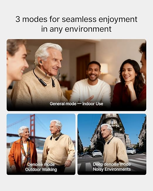 ZDEER Hearing Aids for Seniors with Bluetooth, Rechargeable Hearing Amplifier with Noise Cancelling, OTC Hearing Aids for Severe Hearing Loss with 64 Channel Dual Chips, 7 Level Adjustable Volume and Metal Neckband