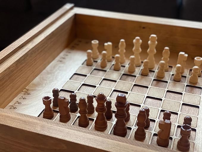 Rustic Chess and Checkers Coffee/End Table with Removable Glass top - Full Set of Chess and Checkers Pieces Included.