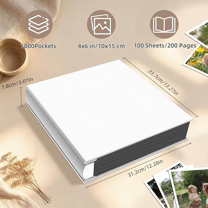 Popotop Photo Album 4x6 1000 Pockets for Wedding Gifts,Linen Hardcover Picture Albums for Family Anniversary Baby Vacation Pictures