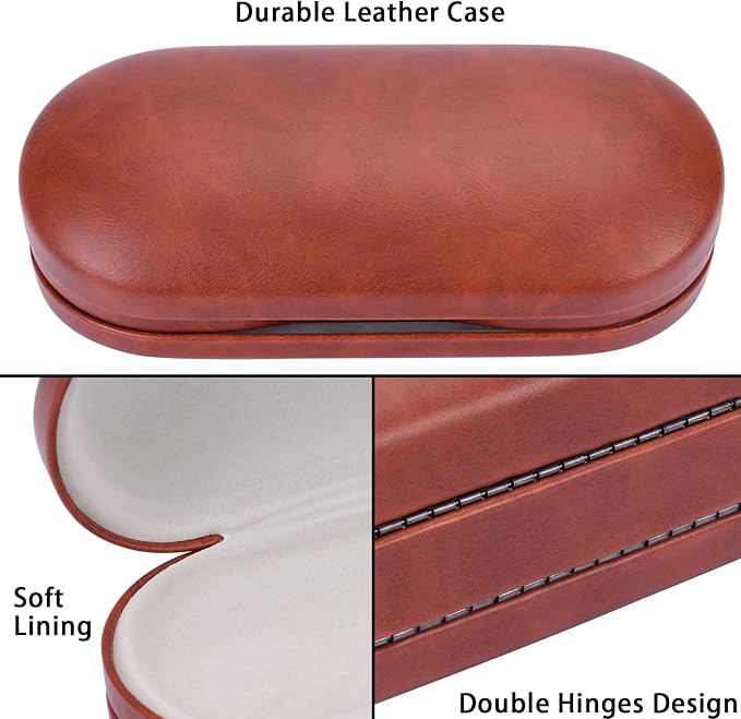 Muf 2 in 1 Contact Lens Case and Glasses Case, Double Sided Design with Mirror, Portable Travel Kit with Tweezer, Remover and Solution Bottle, Brown