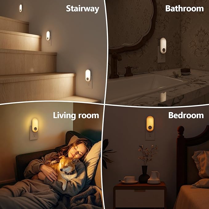 Dawnrise Night Lights Plug into Wall, Motion Sensor Night Light Plug in Indoor, 38 LED Dimmable 100LM or 10LM and 2 Color Temperature Lights for Bedroom, Stairs, Kitchen, Hallway, Utility Room 2PK