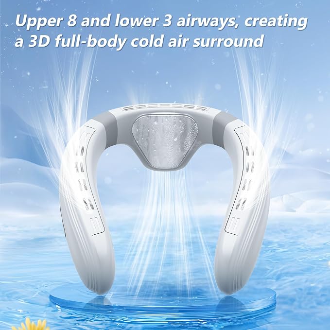 Neck Air Conditioner Fans That Blow Cold Air Cooling Device Wearable Fan, 5200mAh Battery Operated Rechargeable Personal Fan, White