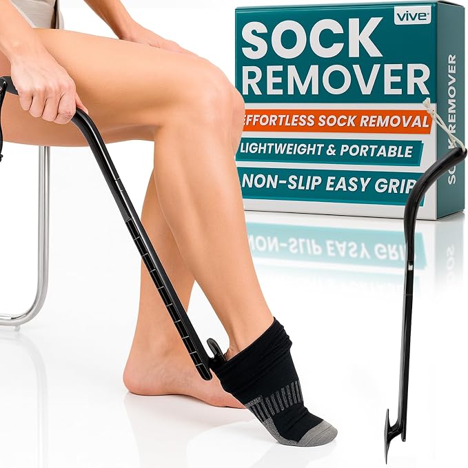 Vive Sock Remover Device for Seniors - Sock Aid and Shoe Horn | Compression Socks, Hosiery and Stockings - Sock Assist for Elderly, Men, Women - No Bending Daily Assistance Device