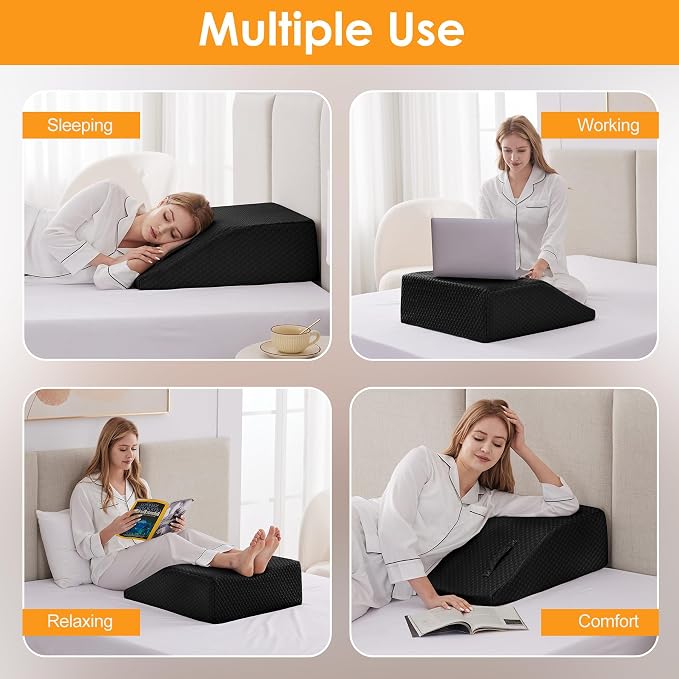 Ruqmuis Leg Elevation Pillow for After Surgery, 8inch Foam Leg Elevating Pillow for Swelling and Blood Circulation, Leg Wedge Pillow for Sleeping, Knee Pillow for Knee Hip Ankle Pain Relief, Black