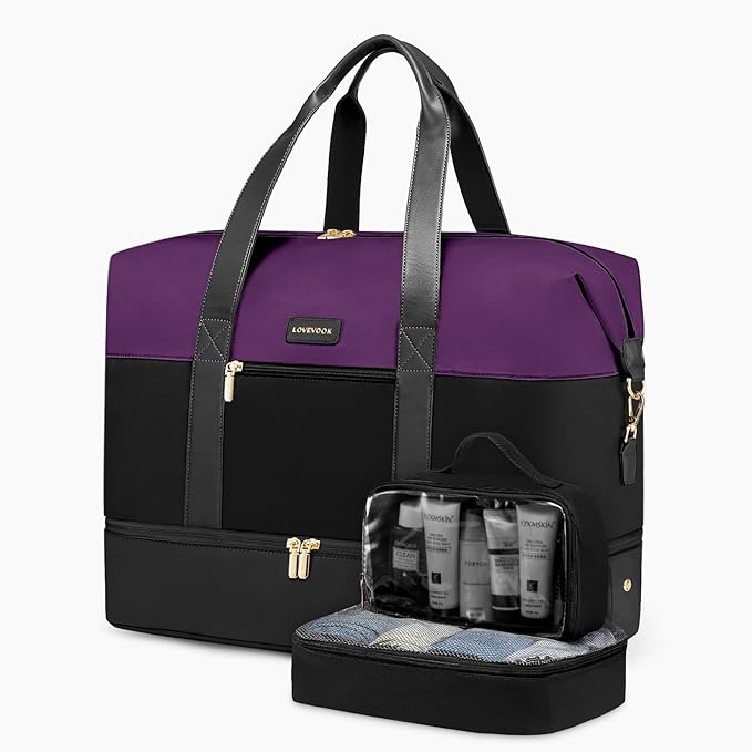 LOVEVOOK Weekender Bag for Women, Large Duffle Bag for Travel with 2 Packing Cubes, Carry on Overnight Bag with Shoe Compartment, Mom Hospital Bags for Labor and Delivery